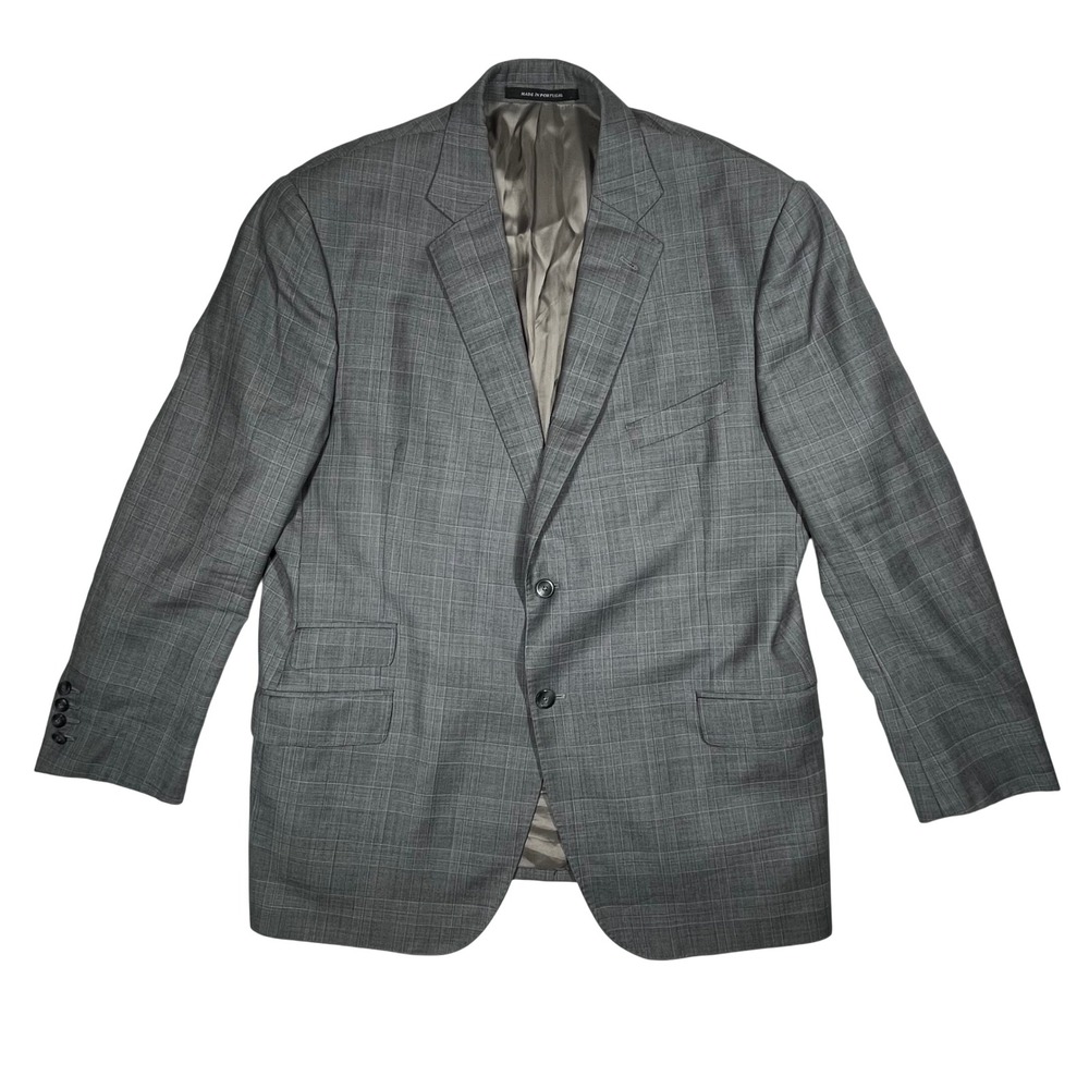 J. Hilburn Blazer Mens 47R Gray Wool Vitale Barberis Canonico Glen Check Jacket